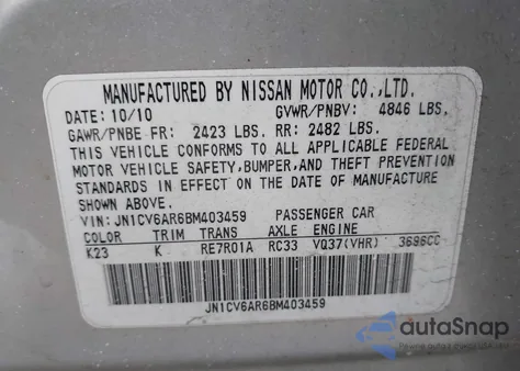 2011 Infiniti G37X z USA, uszkodzony, nr VIN JN1CV6AR6BM403459